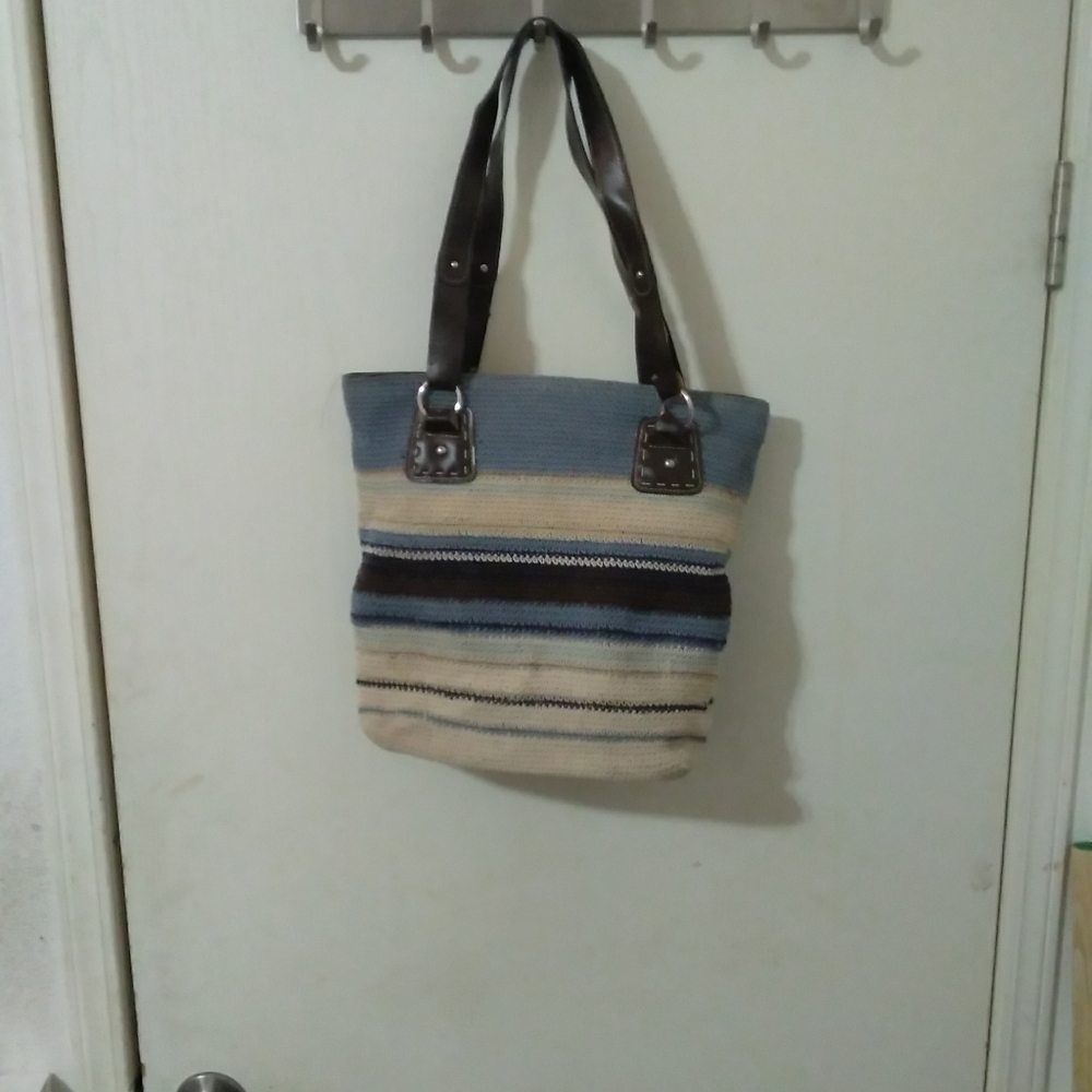 Leather and macrame striped shoulder bag